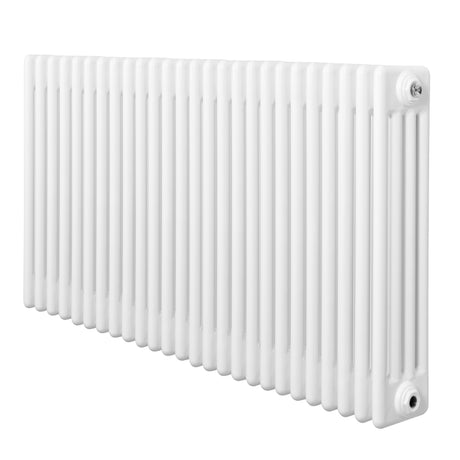 Traditional white 4 column radiator, 600 x 1190mm, featuring a smooth, glossy finish and vertical ribbed design for efficient heating