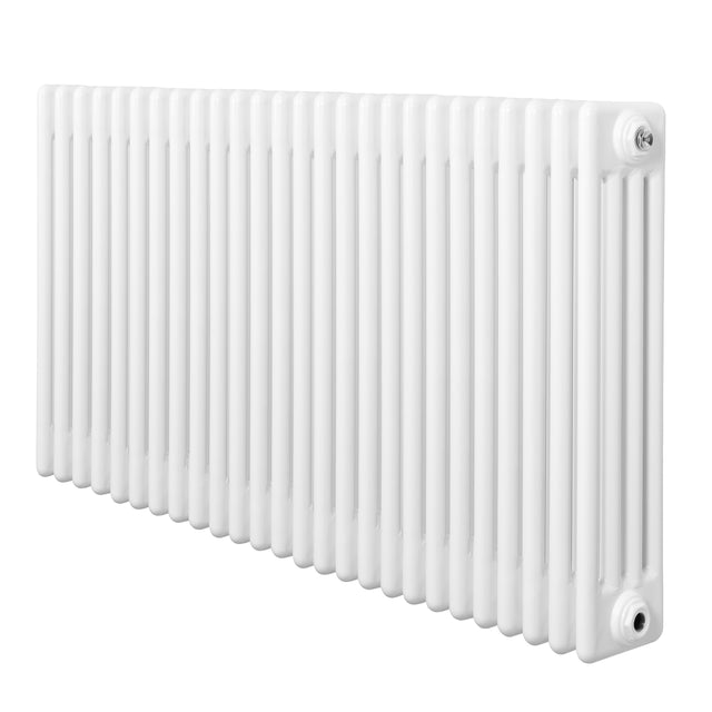 Traditional white 4 column radiator, 600 x 1190mm, featuring a smooth, glossy finish and vertical ribbed design for efficient heating