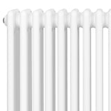 Traditional white 4 column radiator with a glossy finish, featuring smooth rounded edges and a sleek design, ideal for heating spaces