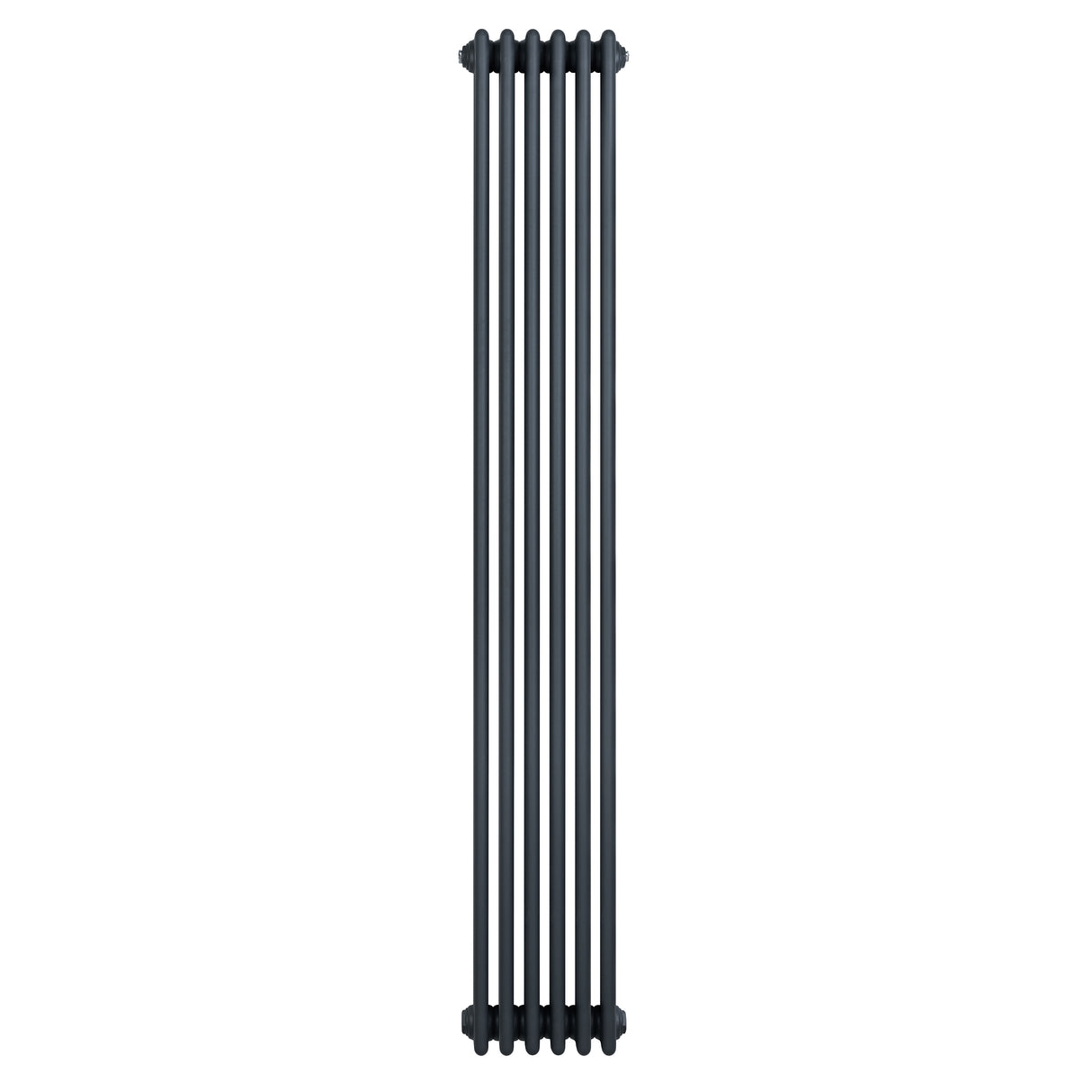 Tall anthracite grey traditional 4 column radiator with a sleek, vertical design, featuring smooth, rounded edges and a modern finish
