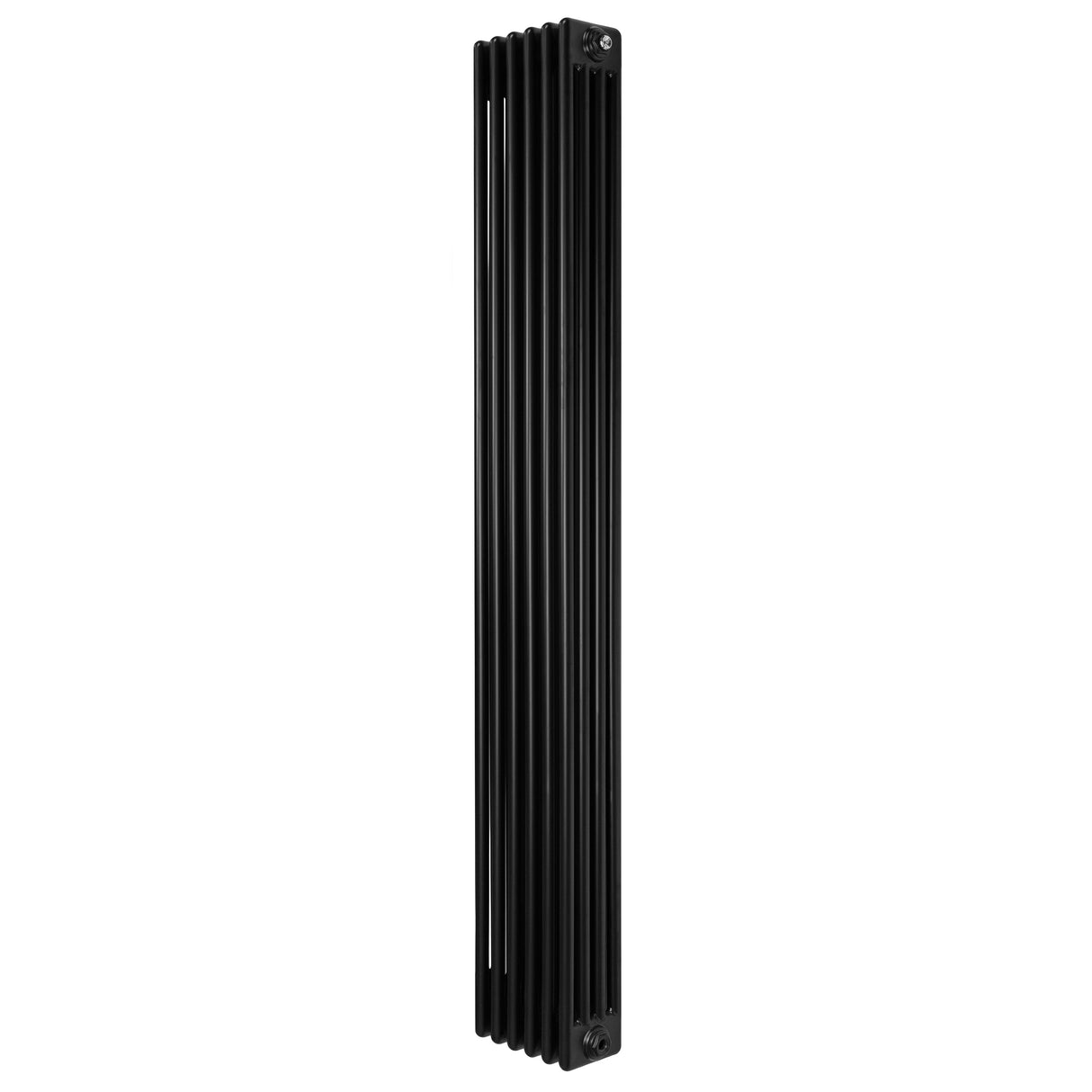 Sleek black traditional 4 column radiator, 1800 x 290mm, featuring vertical lines and a modern design for efficient heating