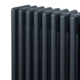 Traditional anthracite grey 4 column radiator, 1800 x 380mm, featuring a sleek, modern design with smooth, textured surfaces