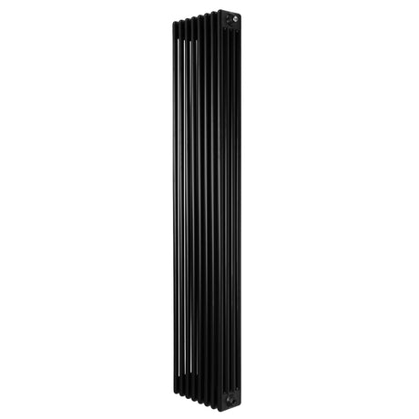 Sleek black traditional 4 column radiator, 1800 x 380mm, featuring a vertical design with smooth, textured metal surface