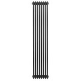 Sleek black traditional 4 column radiator, 1800 x 380mm, featuring a vertical design with smooth, polished metal finish and rounded edges