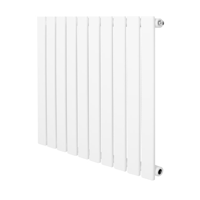 Flat single column radiator in white, measuring 600 x 700mm, featuring sleek vertical bars and a smooth, modern finish