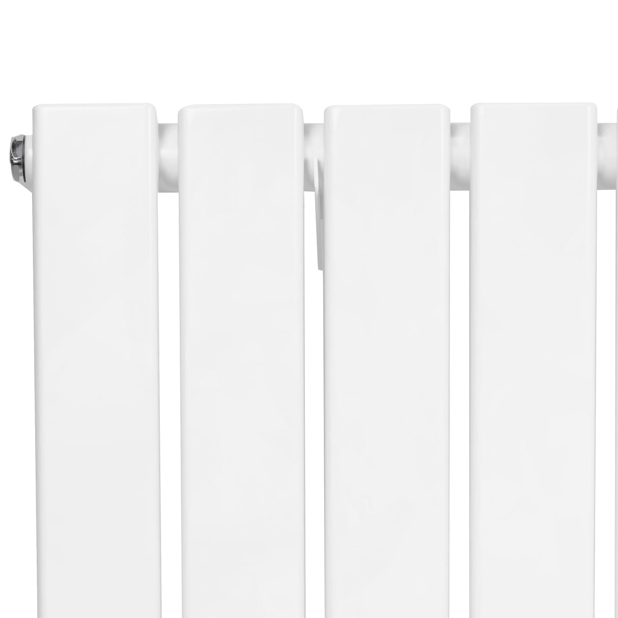 Sleek white flat single column radiator with smooth, glossy finish, measuring 600 x 700mm, ideal for modern interiors