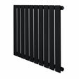 Sleek black flat single column radiator with vertical slats, measuring 600 x 700mm, designed for modern heating solutions