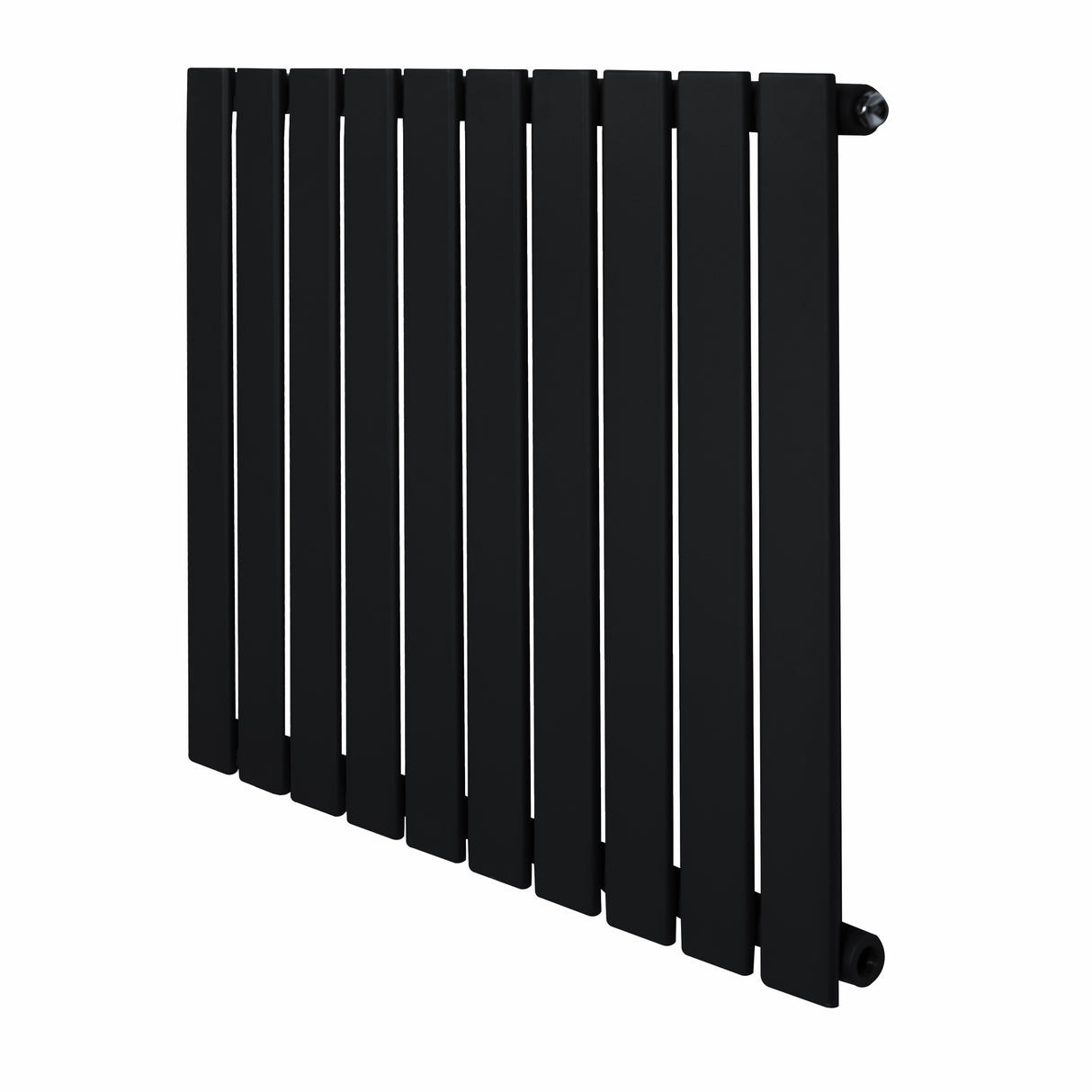 Sleek black flat single column radiator with vertical slats, measuring 600 x 700mm, designed for modern heating solutions