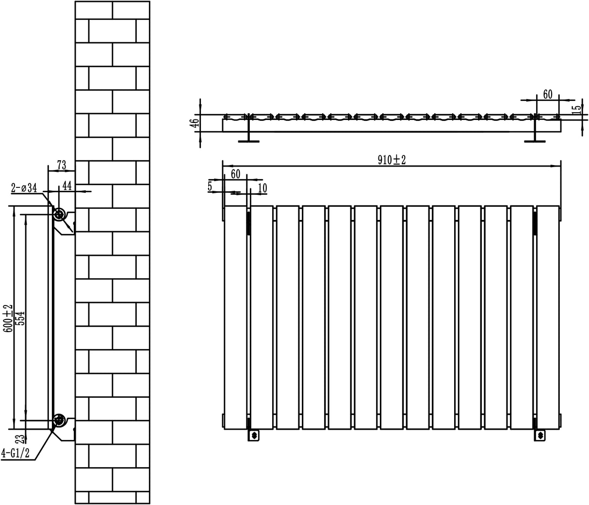 Flat single column radiator in anthracite grey, measuring 600 x 910mm, featuring vertical slats and a sleek, modern design
