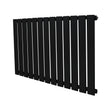 Sleek black flat single column radiator with vertical slats, measuring 600 x 910mm, designed for modern heating solutions