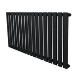 Sleek black flat single column radiator with a modern design, measuring 600 x 1190mm, featuring vertical slats and a matte finish