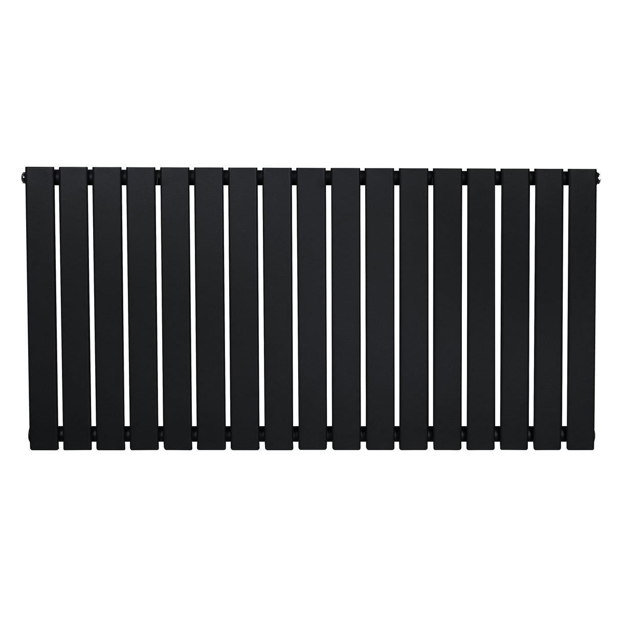 Sleek black flat single column radiator with a modern design, featuring vertical slats and a smooth matte finish, measuring 600 x 1190mm