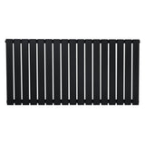 Sleek black flat single column radiator with a modern design, featuring vertical slats and a smooth matte finish, measuring 600 x 1190mm