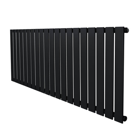 Sleek black flat single column radiator, 600 x 1400mm, featuring a modern design with smooth, matte finish and vertical slats