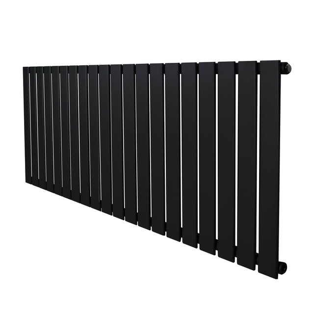 Sleek black flat single column radiator, 600 x 1400mm, featuring a modern design with smooth, matte finish and vertical slats