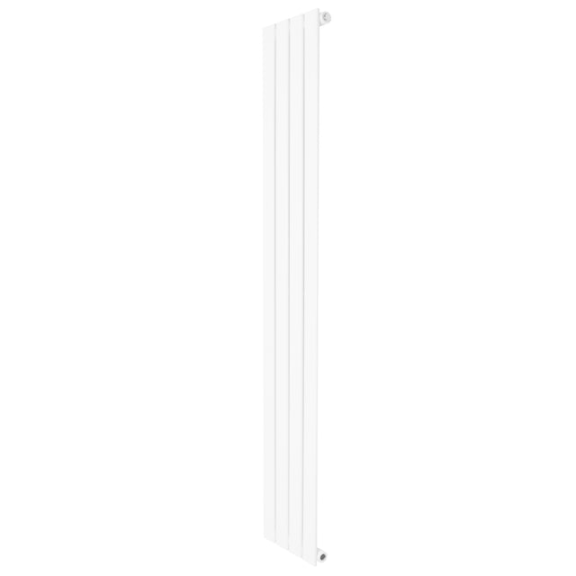 Sleek white flat single column radiator measuring 1600 x 280mm, featuring vertical lines and a smooth, modern finish