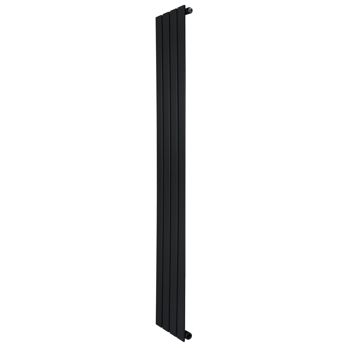 Sleek black flat single column radiator, 1600 x 280mm, featuring a modern design with smooth, vertical lines and a matte finish