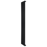 Sleek black flat single column radiator, 1600 x 280mm, featuring a modern design with smooth, vertical lines and a matte finish