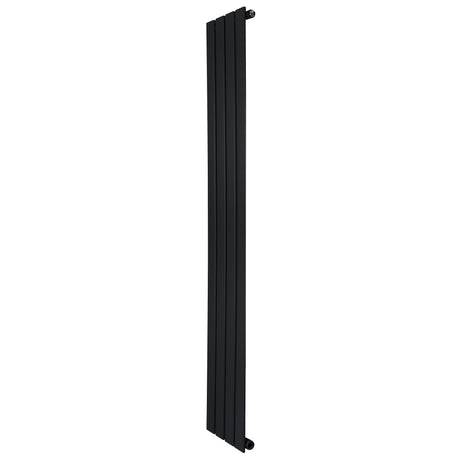 Sleek black flat single column radiator, 1600 x 280mm, featuring a modern design with smooth, vertical lines and a matte finish