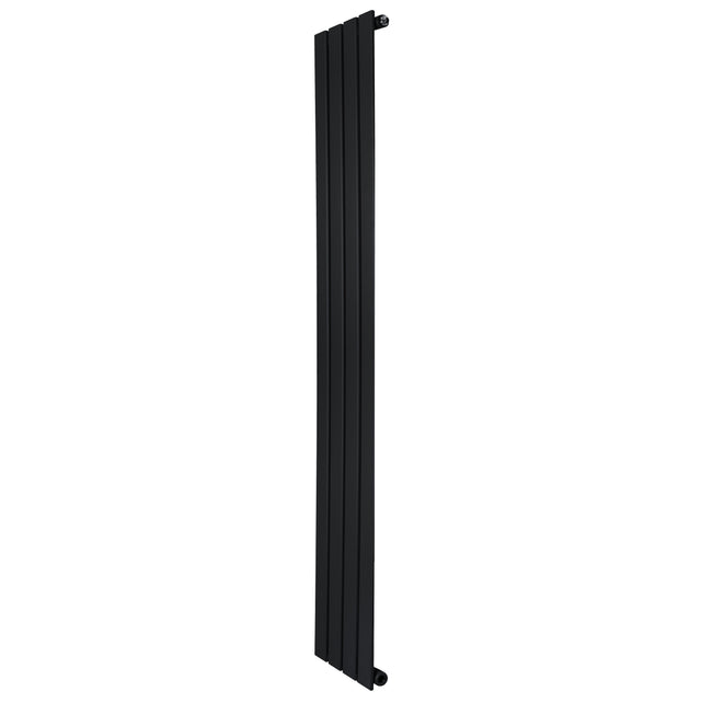 Sleek black flat single column radiator, 1600 x 280mm, featuring a modern design with smooth, vertical lines and a matte finish