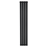 Sleek black flat single column radiator measuring 1600 x 280mm, featuring a modern design with smooth, vertical lines and a matte finish