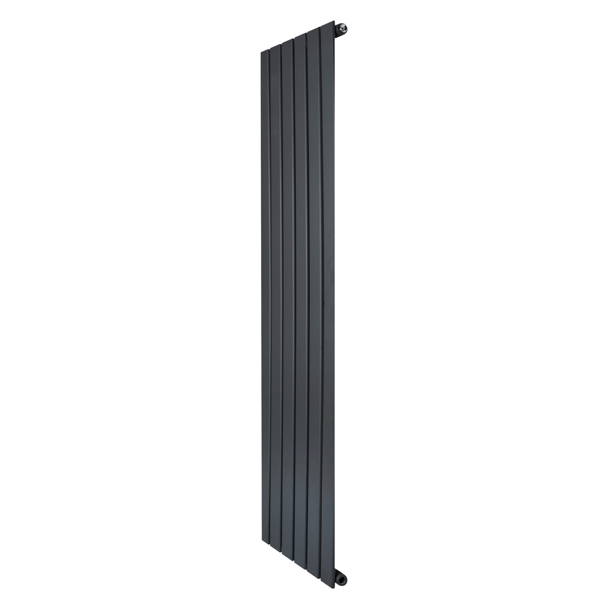 Sleek anthracite grey flat single column radiator, 1600 x 420mm, featuring vertical lines and a modern, minimalist design