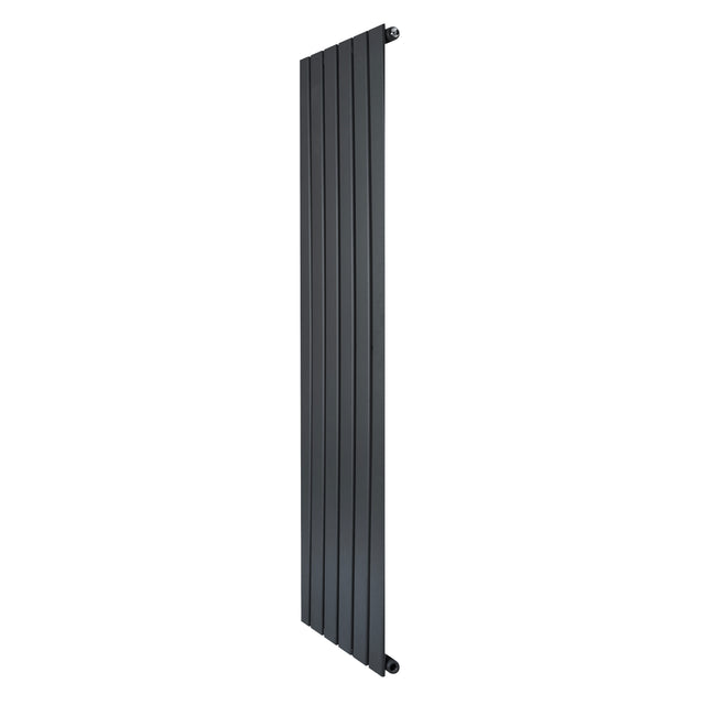 Sleek anthracite grey flat single column radiator, 1600 x 420mm, featuring vertical lines and a modern, minimalist design