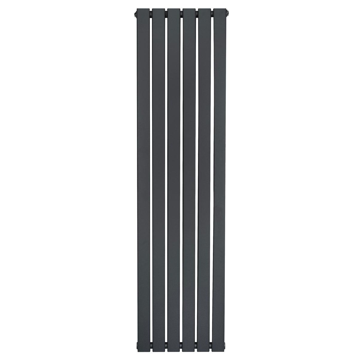 Sleek anthracite grey flat single column radiator, measuring 1600 x 420mm, featuring a modern vertical design with smooth, matte finish