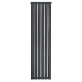 Sleek anthracite grey flat single column radiator, measuring 1600 x 420mm, featuring a modern vertical design with smooth, matte finish