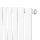 Sleek white flat single column radiator with smooth, vertical fins and a polished end cap, measuring 1600 x 420mm