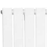 Sleek white flat single column radiator with smooth, glossy finish, measuring 1600 x 420mm, ideal for modern interiors
