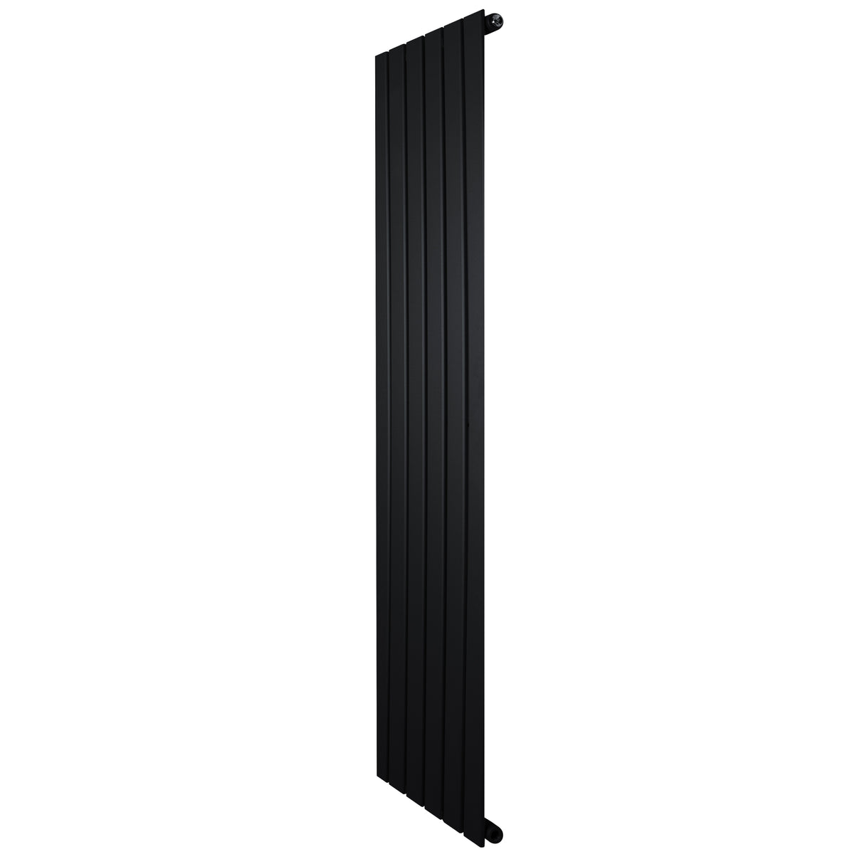 Sleek black flat single column radiator, 1600 x 420mm, featuring vertical slats and a modern design for efficient heating