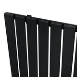 Sleek black flat single column radiator with vertical slats, measuring 1600 x 420mm, showcasing a modern and minimalist design