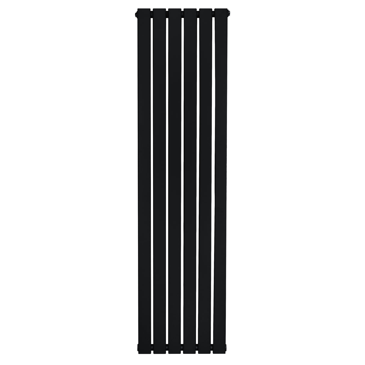 Sleek black flat single column radiator, measuring 1600 x 420mm, featuring vertical slats for modern heating efficiency