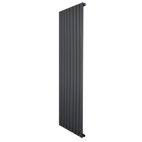 Sleek anthracite grey flat single column radiator, 1600 x 560mm, featuring vertical slats for modern heating solutions