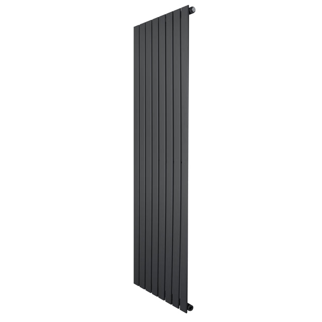 Sleek anthracite grey flat single column radiator, 1600 x 560mm, featuring vertical slats for modern heating solutions