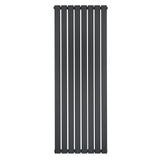 Flat single column radiator in anthracite grey, featuring a sleek vertical design with smooth, matte finish and slim profile