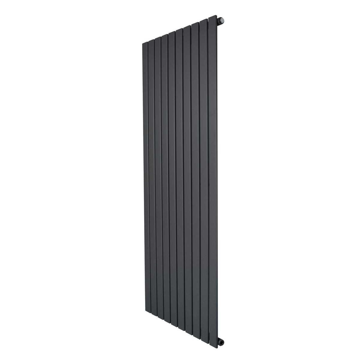 Flat single column radiator in anthracite grey, featuring a sleek vertical design with smooth, matte finish and slim profile