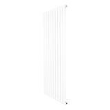 Sleek white flat single column radiator, measuring 1600 x 700mm, featuring vertical lines and a smooth, modern finish