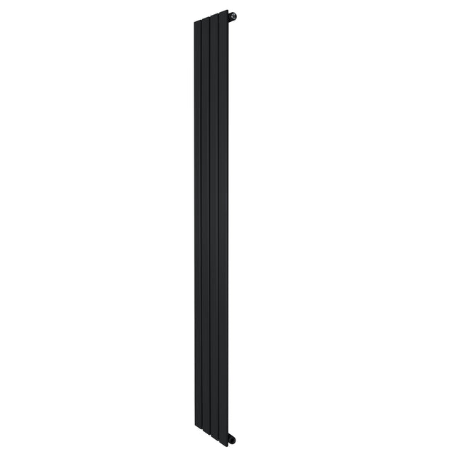 Sleek black flat single column radiator, 1800 x 280mm, featuring a modern design with smooth, vertical lines and a matte finish