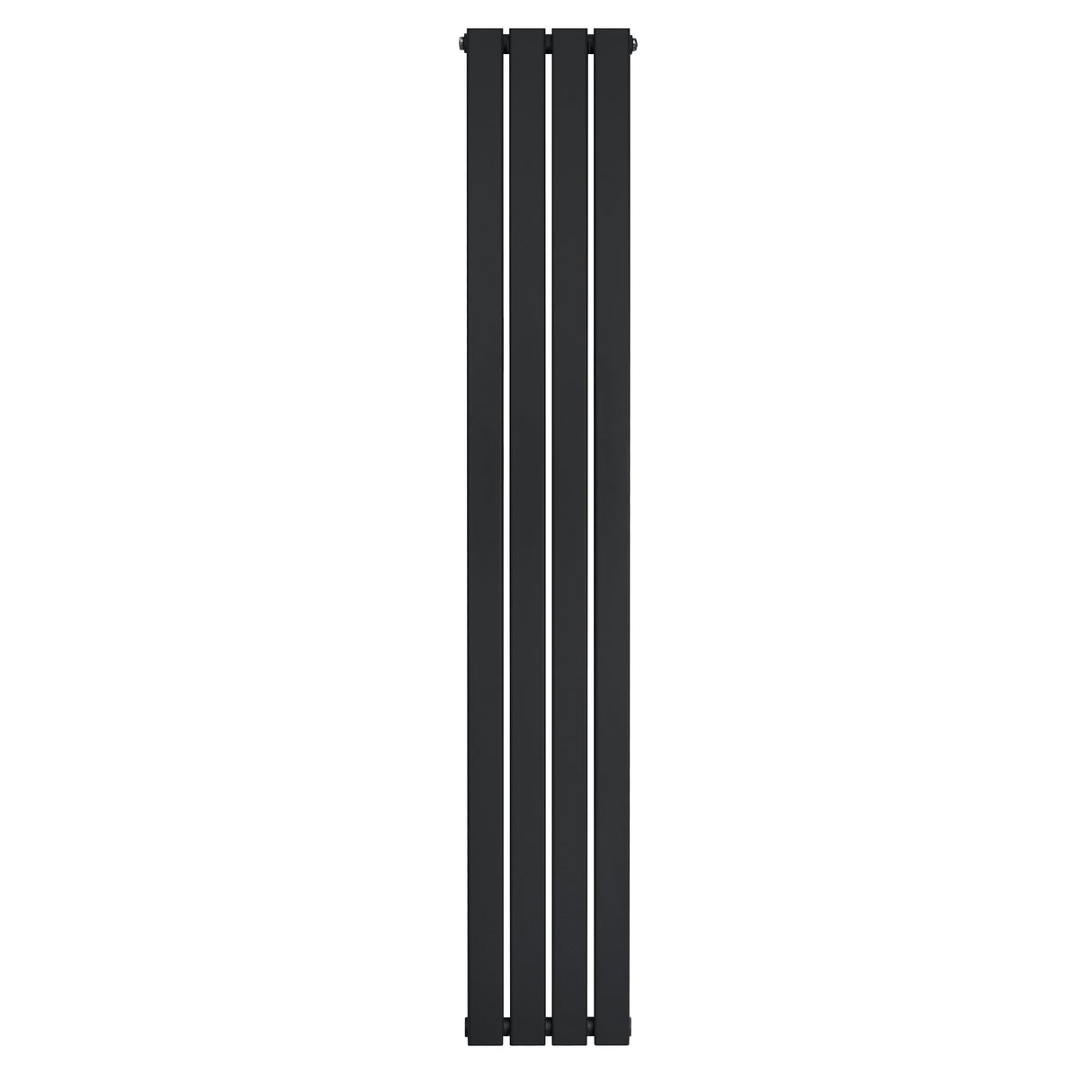 Sleek black flat single column radiator measuring 1800 x 280mm, featuring a modern design with smooth, vertical lines