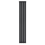 Sleek black flat single column radiator measuring 1800 x 280mm, featuring a modern design with smooth, vertical lines