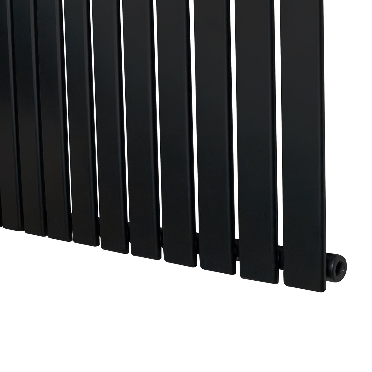 Sleek black flat single column radiator measuring 1800 x 280mm, featuring smooth vertical panels and a modern design