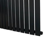 Sleek black flat single column radiator measuring 1800 x 280mm, featuring smooth vertical panels and a modern design