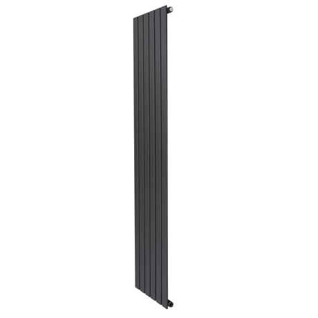 Sleek anthracite grey flat single column radiator, 1800 x 420mm, featuring vertical slats and a modern design for efficient heating