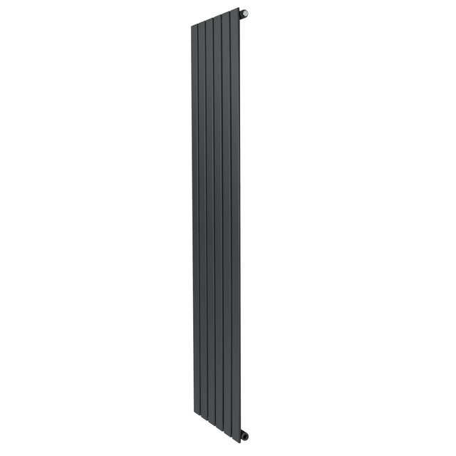 Sleek anthracite grey flat single column radiator, 1800 x 420mm, featuring vertical slats and a modern design for efficient heating