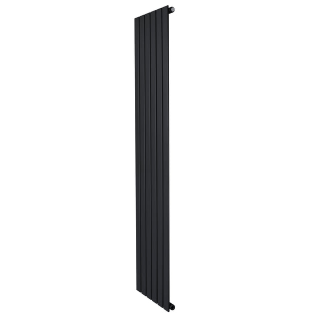 Sleek black flat single column radiator measuring 1800 x 420mm with vertical slats, ideal for modern heating solutions