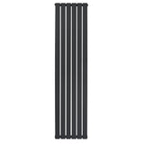 Sleek black flat single column radiator, 1800 x 420mm, featuring vertical slats and a modern, minimalist design for efficient heating