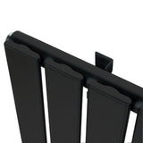 Sleek black flat single column radiator measuring 1800 x 420mm, featuring smooth, vertical panels and a modern design