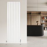 Sleek white flat single column radiator, 1800 x 560mm, featuring vertical slats and a modern design, perfect for contemporary interiors